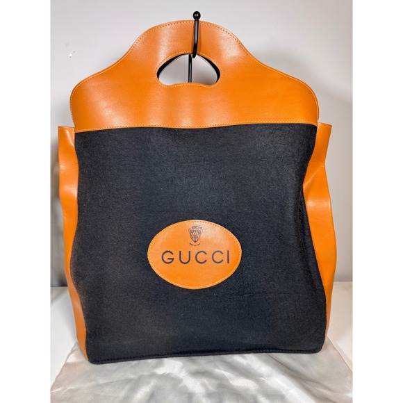 Gucci Handbags - Gucci Vintage 70's Black Wool Felt Leather Cutout Handle Tote Bag with COA